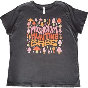 Mushroom Hunting Babe Womens XL Grey T-Shirt Colorful Novelty Graphic Print Tee